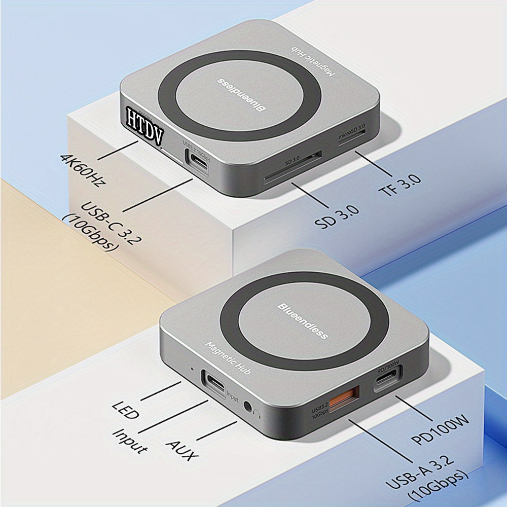 Alüminyum Alaşımlı NVMe Tək Protokol Cihazı, USB Güc Rejimi, ≤36V İşləmə Gərginliyi, Batereya Yok, 8 Portlu Genişləndirmə, Çoxfunksiyalı, Maqnitli Bağlama İstasyonu, Mobil Telefonlar və Noutbuklar üçün Maqnitli Bağlama, Noutbuk üçün