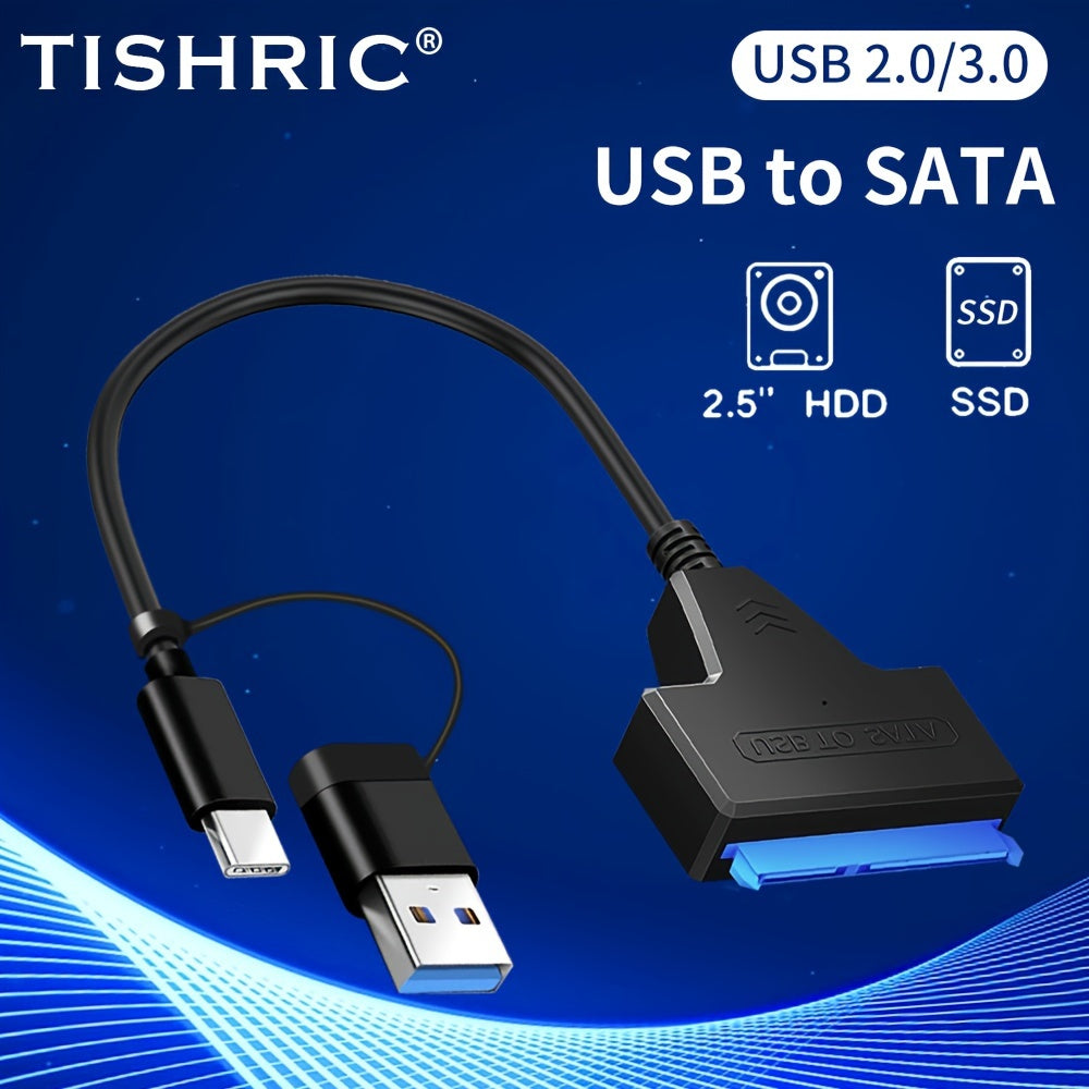TISHRIC USB-C-dən SATA-ya 22-Pin Sabit Disk Kabeli, Yüksək Sürətli Seriyalı Məlumat Ötürməsi, Noutbuklar və PC-lar üçün 2.5-Düymlük SATA SSD/HDD Kabeli, Qara, SATA-dan USB-yə Adaptor
