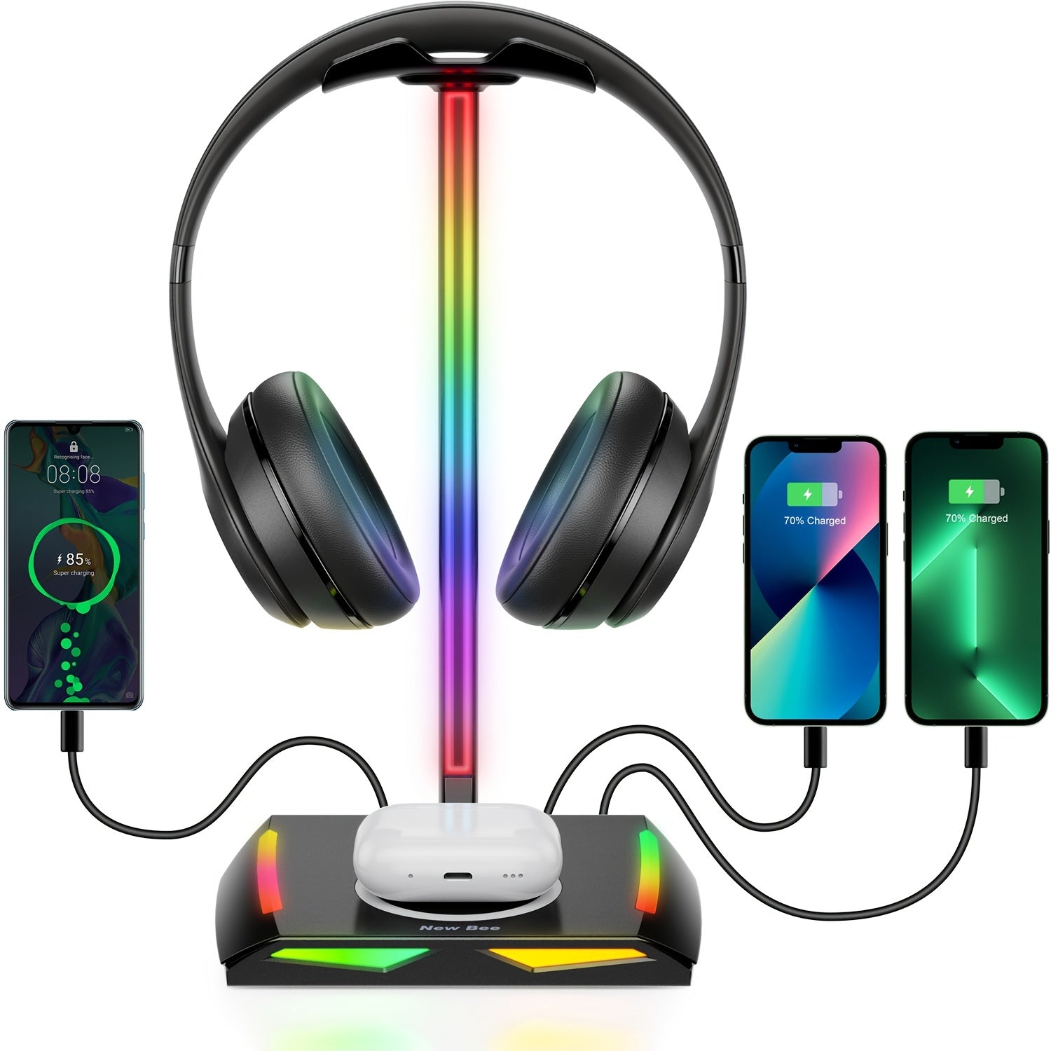 RGB Qulaqlıq Kompüter Oyunu Yenidən Doldurulan Qulaqcıq Tutacağı USB Şarj Edici