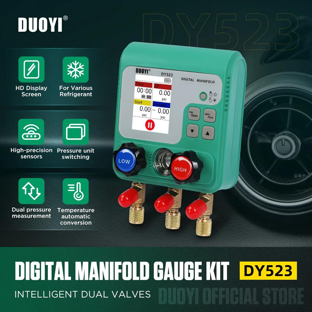 DY523 Rəqəmsal Manifold Təzyiqi - İkili Təzyiq Ölçümü, 92 Refrijerantı Dəstəkləyir, HVAC Sistemlərinin Baxımı və Quraşdırılması üçün İdealdir, HVAC Manifold Təzyiqi | Rəqəmsal Manifold Təzyiqi | Davamlı Konstruksiya