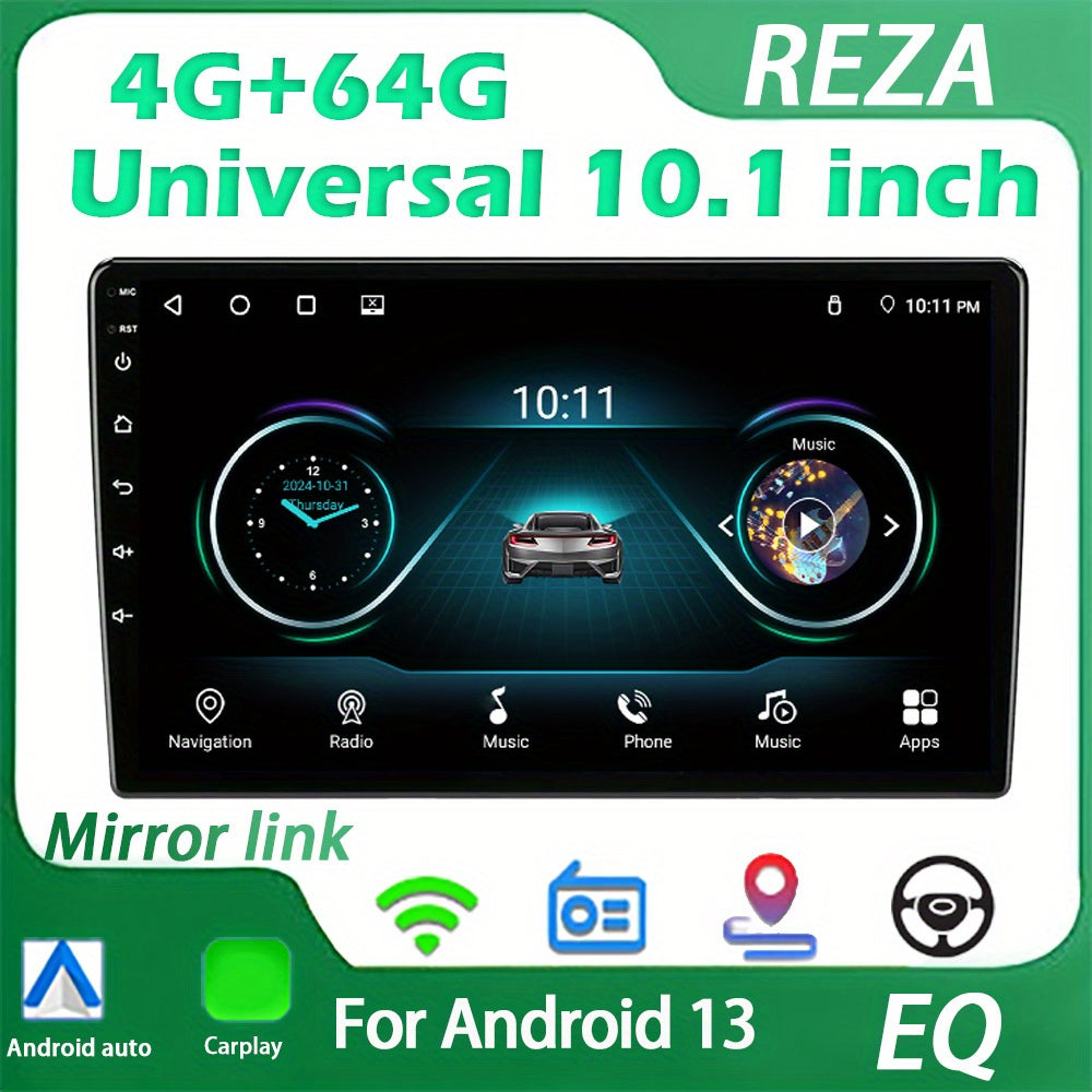 REZA Brendi 25.65sm Avtomobil Stereo Android 13 - 4GB RAM + 64GB Yaddaş, 4G LTE, GPS Naviqasiya, Mirror Link, FM/RDS Radio, , İki USB Port, Əllər Sərbəst Zənglər & Musiqi Oynatma, Naviqasiya Sistemi  Yüksək Yaddaş Qabiliyyəti