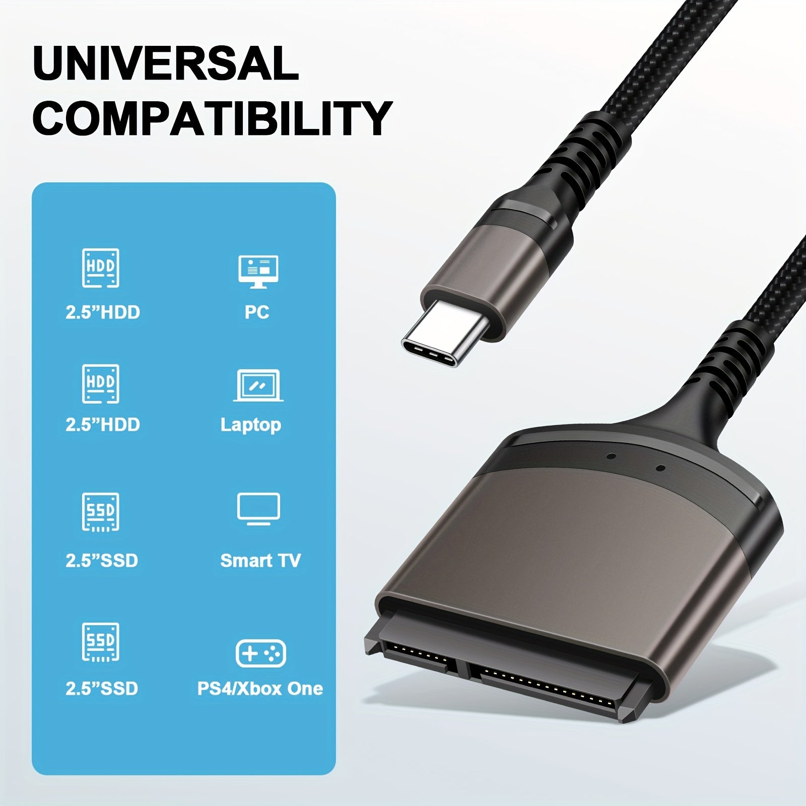 SATA-USB A/USB C Adapter Kabeli Sərt Disk Oxucusu, USB A 3.0 - 6.35 CmSATA III Sərt Disk Adapteri SSD/HDD məlumat ötürülməsi üçün Alüminium Qabıq Neylon Şnur Xarici Konvertor