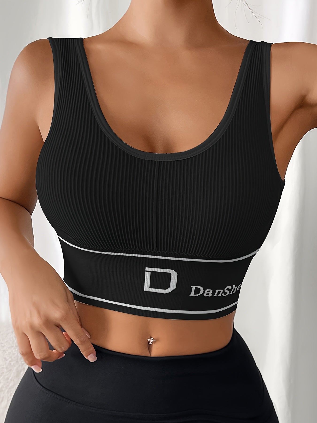 1 ədəd DANSEN Qadın İdman Sütyeni, Simsiz Dolğun Yoga Yüngül Atlet, Yüksək Elastiklikli Naylon Örme Parça, Qrafik Naxış, Qeyri-Şəffaf, 95% Naylon 5% Elastan