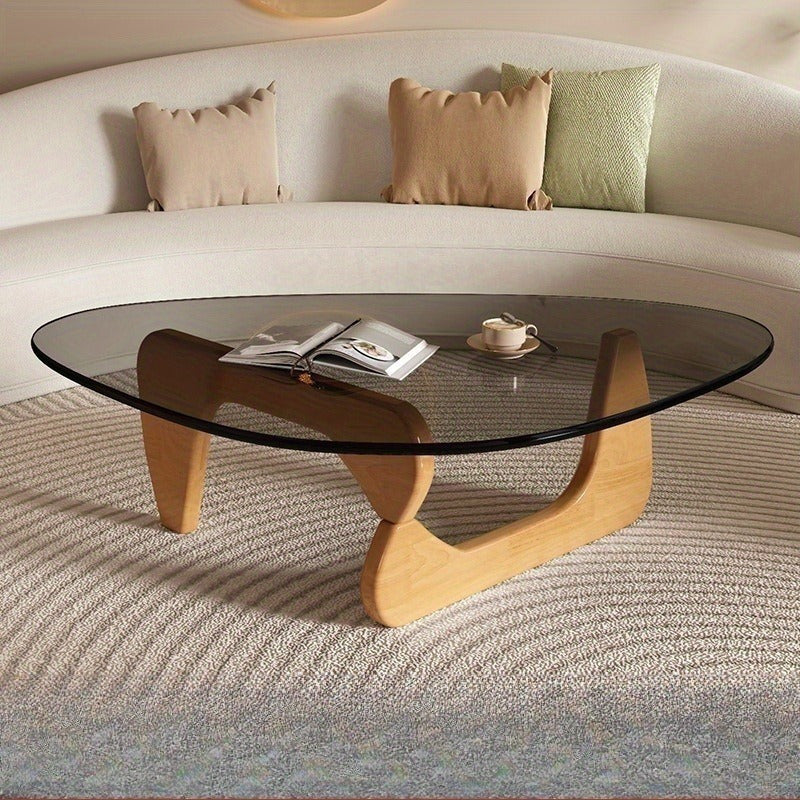Modern Minimalist Şüşə Stolu Taxta Çərçivə ilə